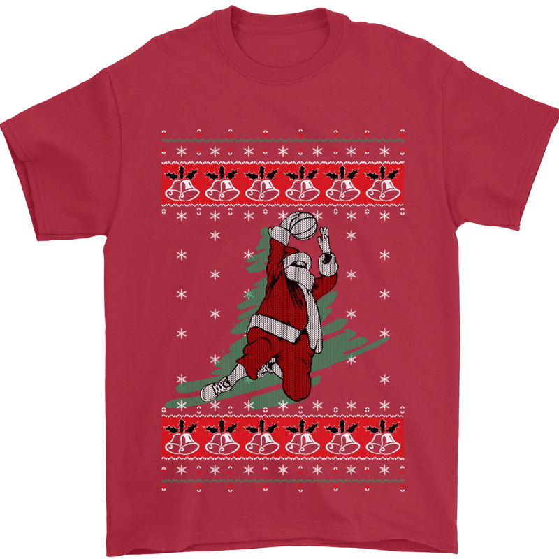 Basketball Santa Player Christmas Funny Mens T-Shirt Cotton Gildan Red