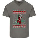 Basketball Santa Player Christmas Funny Mens V-Neck Cotton T-Shirt Charcoal