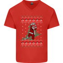 Basketball Santa Player Christmas Funny Mens V-Neck Cotton T-Shirt Red
