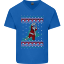 Basketball Santa Player Christmas Funny Mens V-Neck Cotton T-Shirt Royal Blue