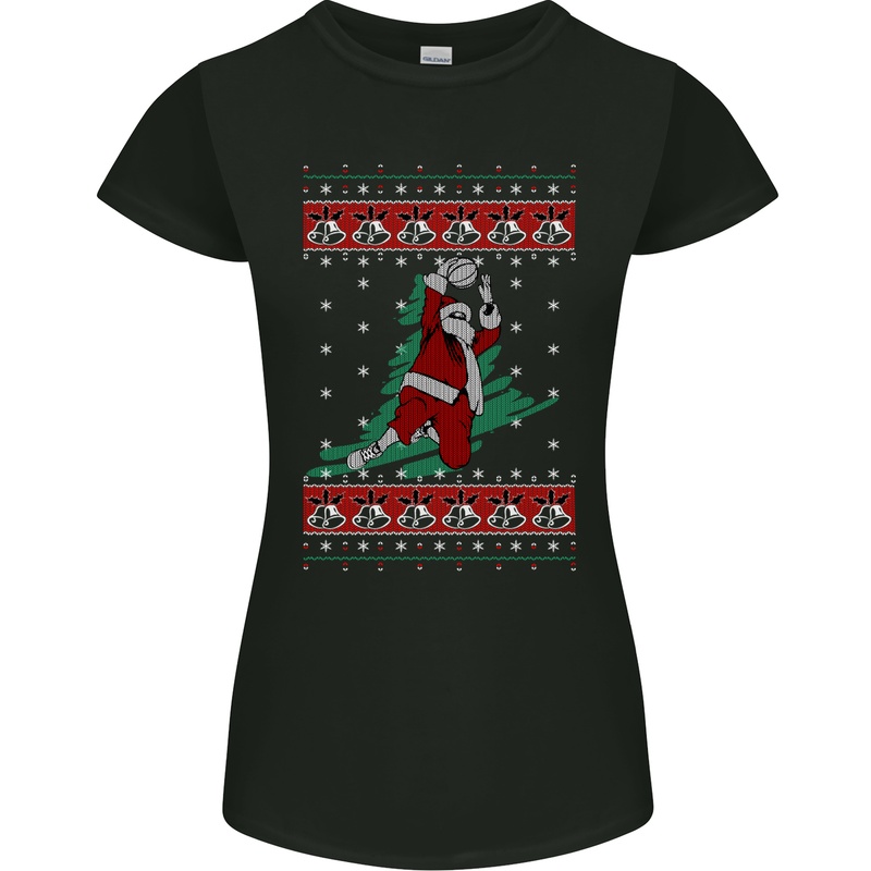 Basketball Santa Player Christmas Funny Womens Petite Cut T-Shirt Black