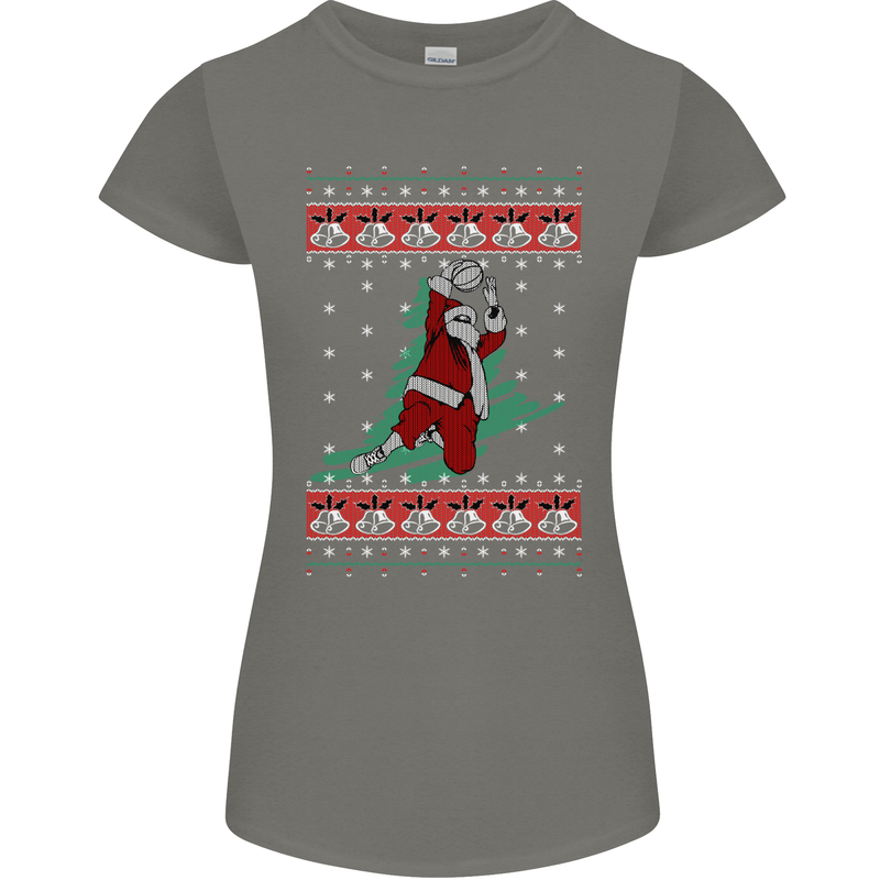 Basketball Santa Player Christmas Funny Womens Petite Cut T-Shirt Charcoal