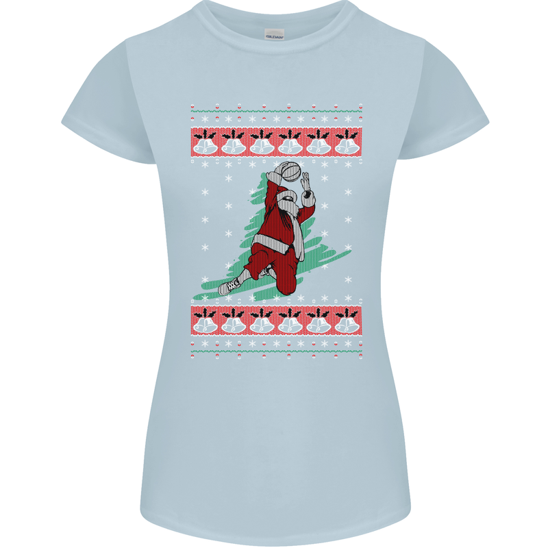 Basketball Santa Player Christmas Funny Womens Petite Cut T-Shirt Light Blue