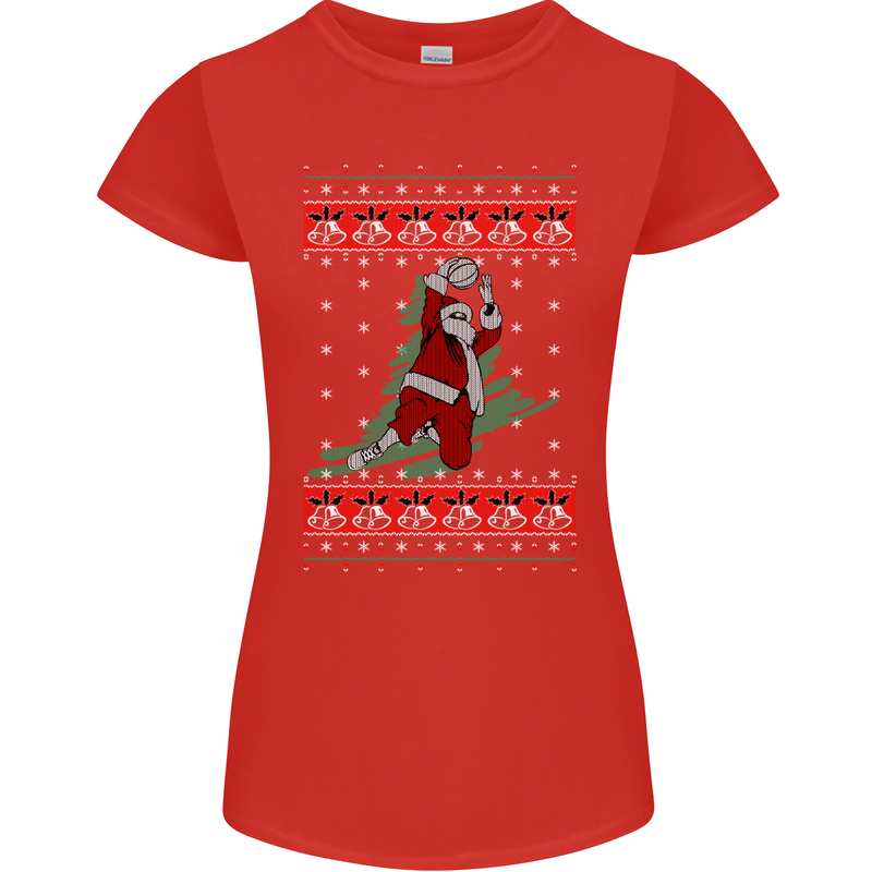 Basketball Santa Player Christmas Funny Womens Petite Cut T-Shirt Red