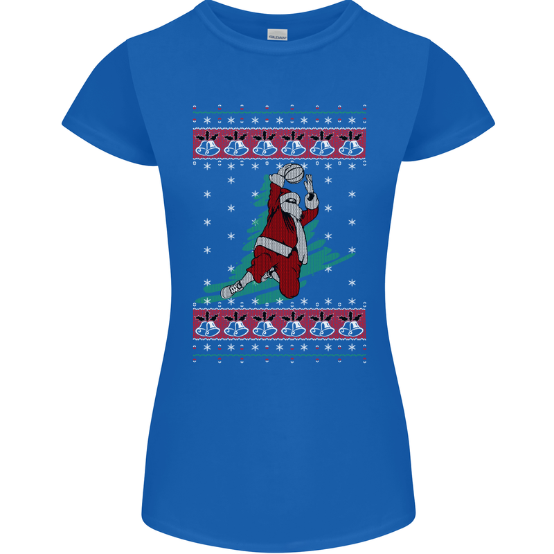 Basketball Santa Player Christmas Funny Womens Petite Cut T-Shirt Royal Blue