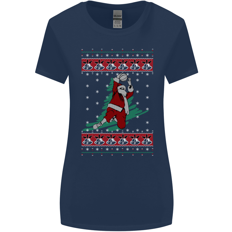 Basketball Santa Player Christmas Funny Womens Wider Cut T-Shirt Navy Blue