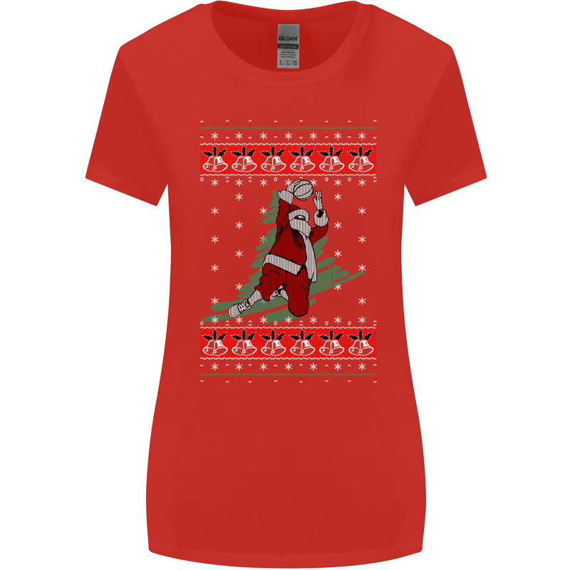 Basketball Santa Player Christmas Funny Womens Wider Cut T-Shirt Red