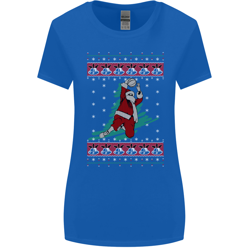 Basketball Santa Player Christmas Funny Womens Wider Cut T-Shirt Royal Blue