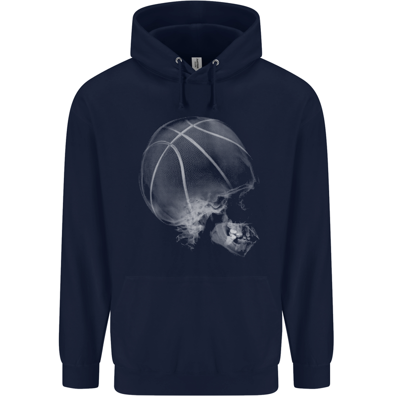 Basketball Skull Mens 80% Cotton Hoodie Navy Blue