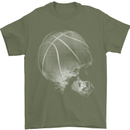 Basketball Skull Mens T-Shirt 100% Cotton Military Green