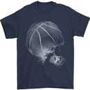 Basketball Skull Mens T-Shirt 100% Cotton Navy Blue