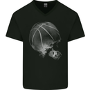 Basketball Skull Mens V-Neck Cotton T-Shirt Black