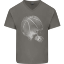 Basketball Skull Mens V-Neck Cotton T-Shirt Charcoal