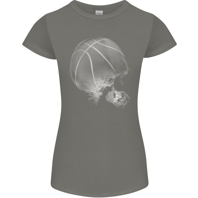 Basketball Skull Womens Petite Cut T-Shirt Charcoal