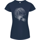Basketball Skull Womens Petite Cut T-Shirt Navy Blue