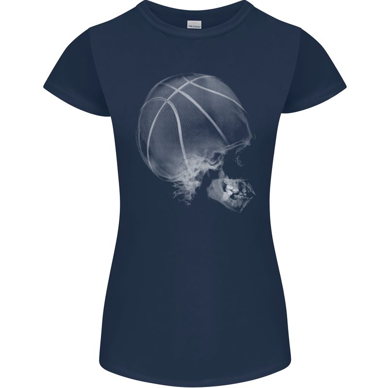 Basketball Skull Womens Petite Cut T-Shirt Navy Blue