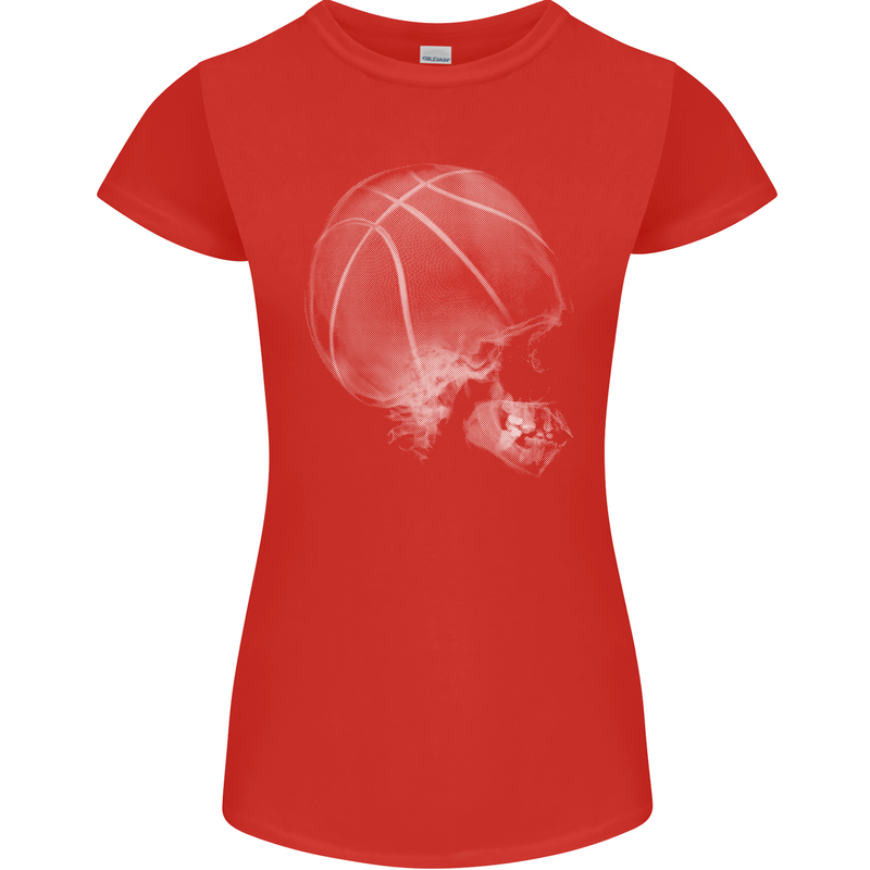 Basketball Skull Womens Petite Cut T-Shirt Red
