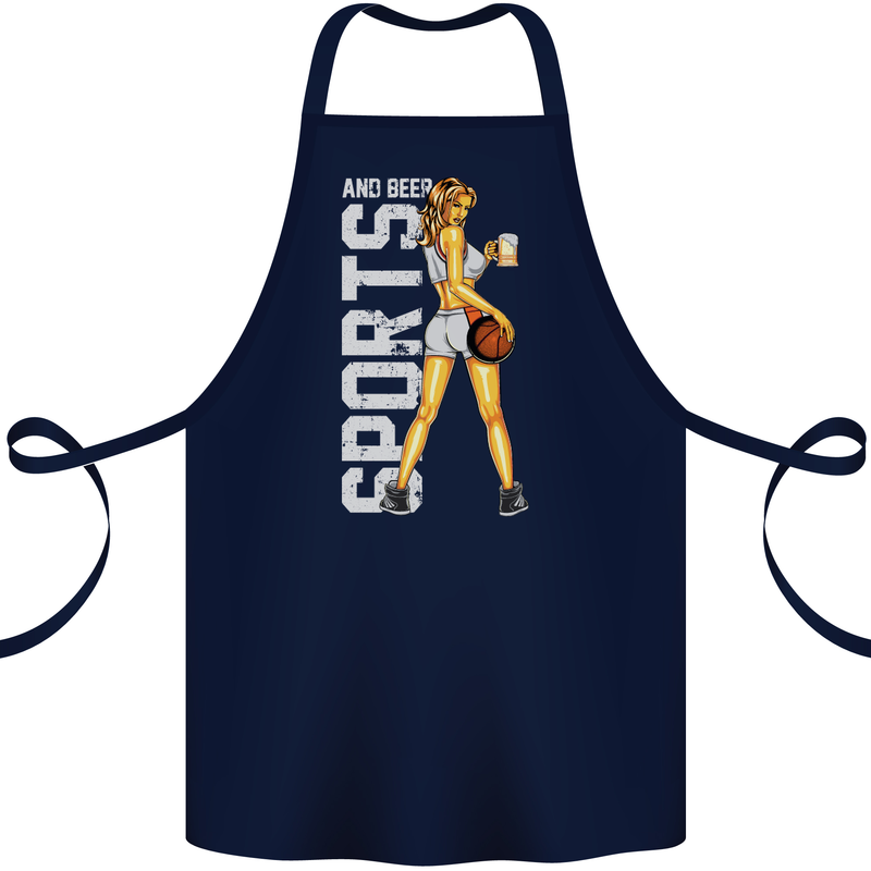 Basketball Sports & Beer Funny Cotton Apron 100% Organic Navy Blue