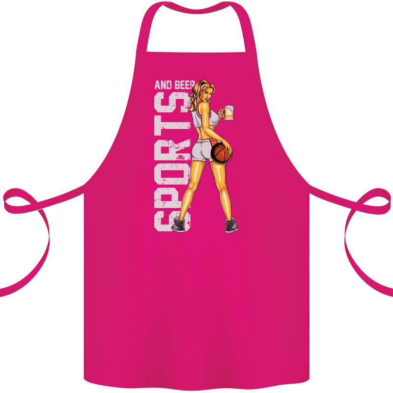 Basketball Sports & Beer Funny Cotton Apron 100% Organic Pink