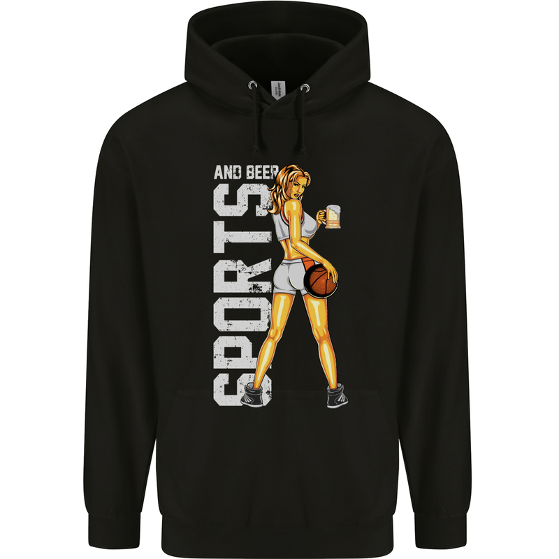 Basketball Sports & Beer Funny Mens 80% Cotton Hoodie Black