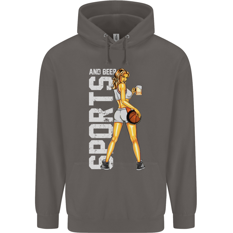 Basketball Sports & Beer Funny Mens 80% Cotton Hoodie Charcoal