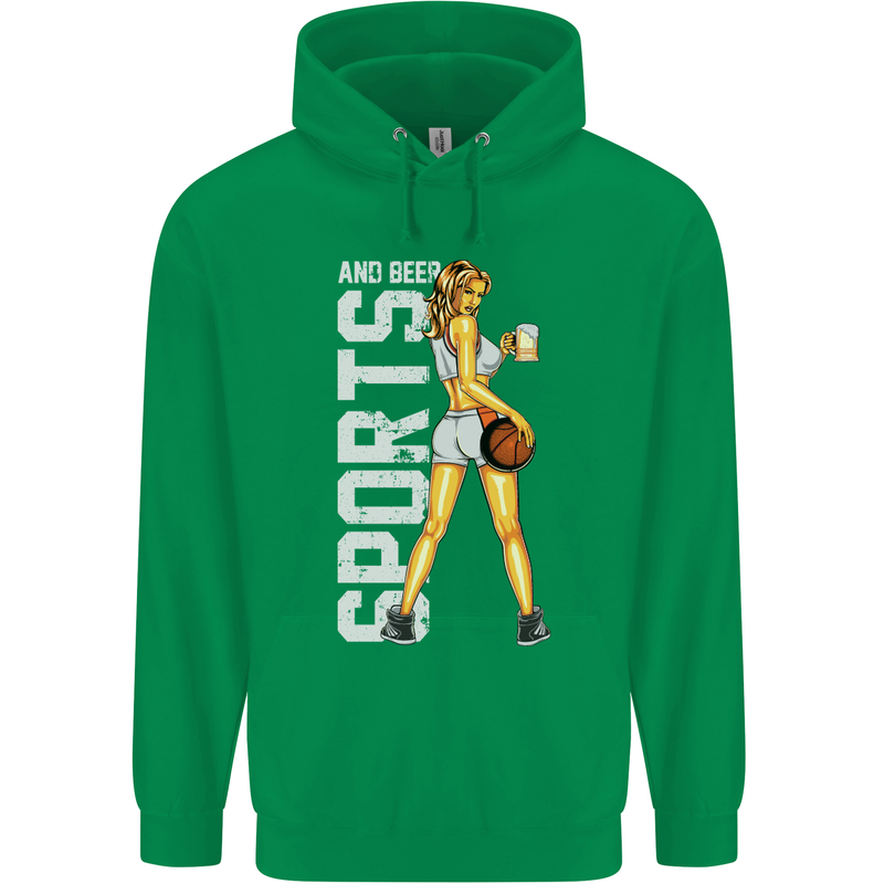 Basketball Sports & Beer Funny Mens 80% Cotton Hoodie Irish Green