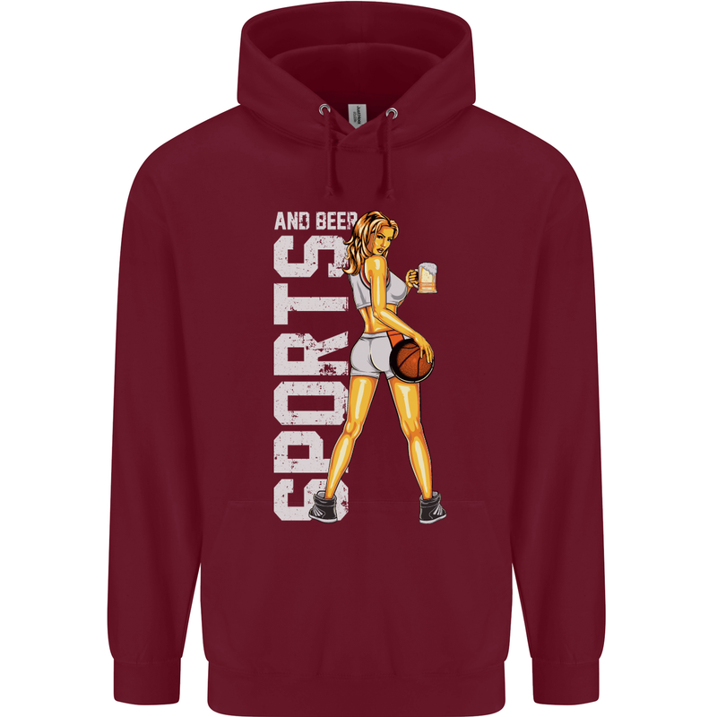 Basketball Sports & Beer Funny Mens 80% Cotton Hoodie Maroon