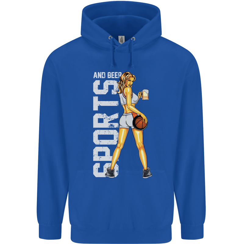 Basketball Sports & Beer Funny Mens 80% Cotton Hoodie Royal Blue