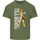Basketball Sports & Beer Funny Mens Cotton T-Shirt Tee Top Military Green