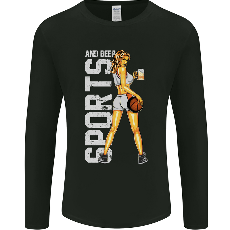 Basketball Sports & Beer Funny Mens Long Sleeve T-Shirt Black