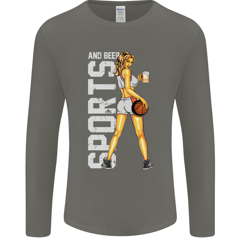 Basketball Sports & Beer Funny Mens Long Sleeve T-Shirt Charcoal