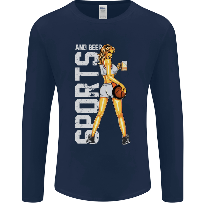 Basketball Sports & Beer Funny Mens Long Sleeve T-Shirt Navy Blue