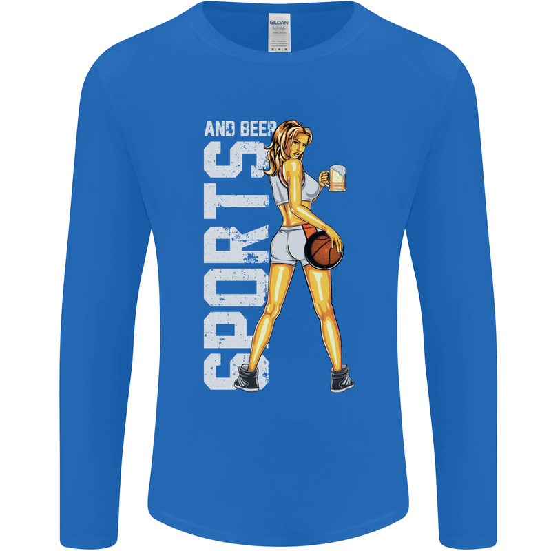Basketball Sports & Beer Funny Mens Long Sleeve T-Shirt Royal Blue