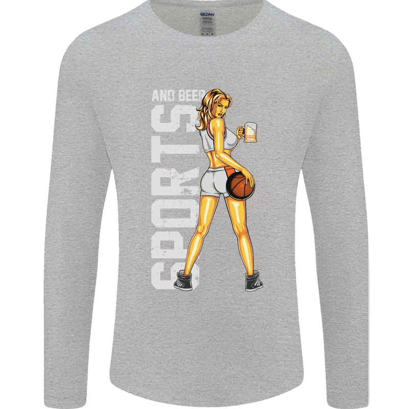 Basketball Sports & Beer Funny Mens Long Sleeve T-Shirt Sports Grey