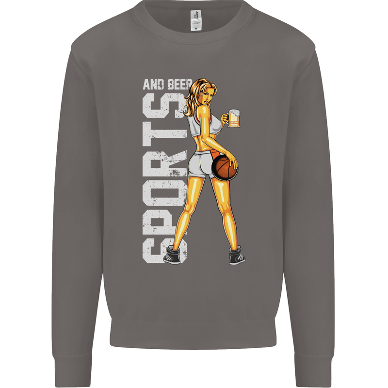 Basketball Sports & Beer Funny Mens Sweatshirt Jumper Charcoal