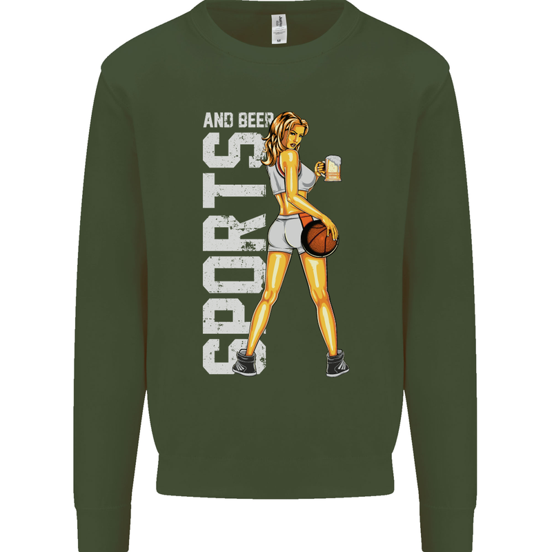 Basketball Sports & Beer Funny Mens Sweatshirt Jumper Forest Green