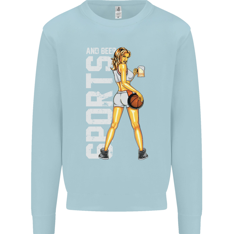 Basketball Sports & Beer Funny Mens Sweatshirt Jumper Light Blue