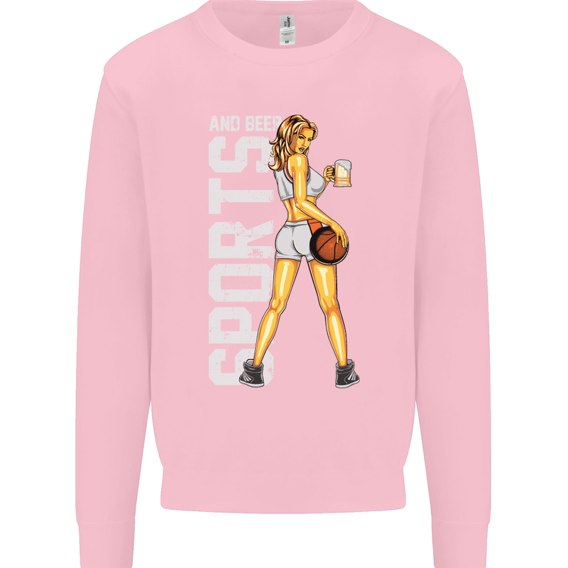 Basketball Sports & Beer Funny Mens Sweatshirt Jumper Light Pink