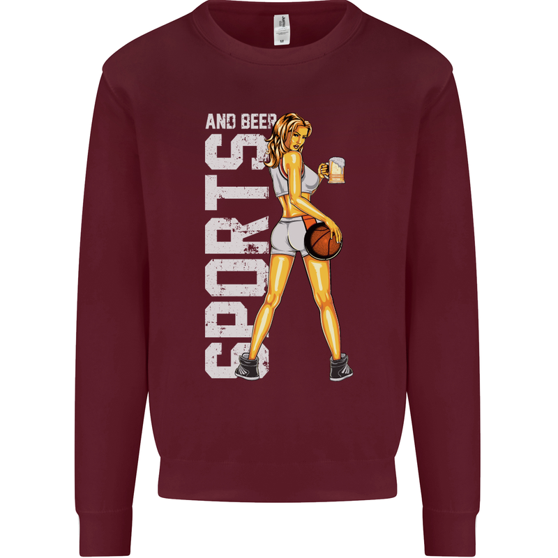 Basketball Sports & Beer Funny Mens Sweatshirt Jumper Maroon