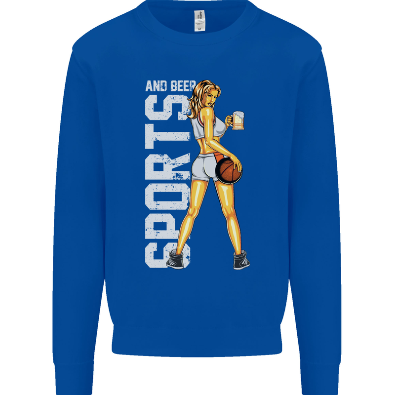 Basketball Sports & Beer Funny Mens Sweatshirt Jumper Royal Blue