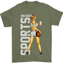 Basketball Sports & Beer Funny Mens T-Shirt Cotton Gildan Military Green