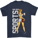 Basketball Sports & Beer Funny Mens T-Shirt Cotton Gildan Navy Blue
