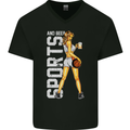 Basketball Sports & Beer Funny Mens V-Neck Cotton T-Shirt Black