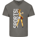 Basketball Sports & Beer Funny Mens V-Neck Cotton T-Shirt Charcoal