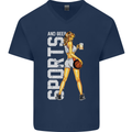 Basketball Sports & Beer Funny Mens V-Neck Cotton T-Shirt Navy Blue