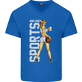 Basketball Sports & Beer Funny Mens V-Neck Cotton T-Shirt Royal Blue