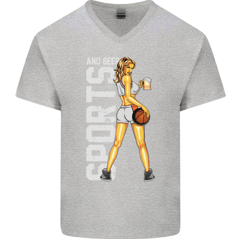 Basketball Sports & Beer Funny Mens V-Neck Cotton T-Shirt Sports Grey