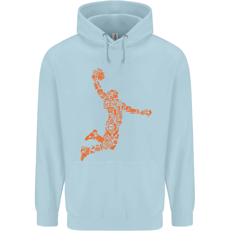 Basketball Word Art Childrens Kids Hoodie Light Blue