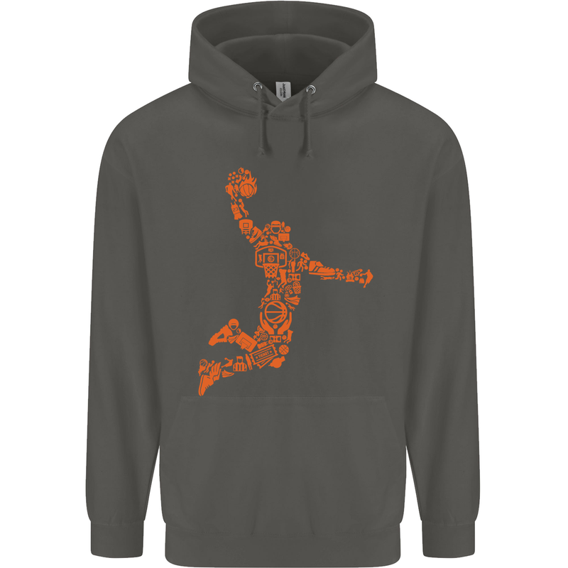 Basketball Word Art Childrens Kids Hoodie Storm Grey