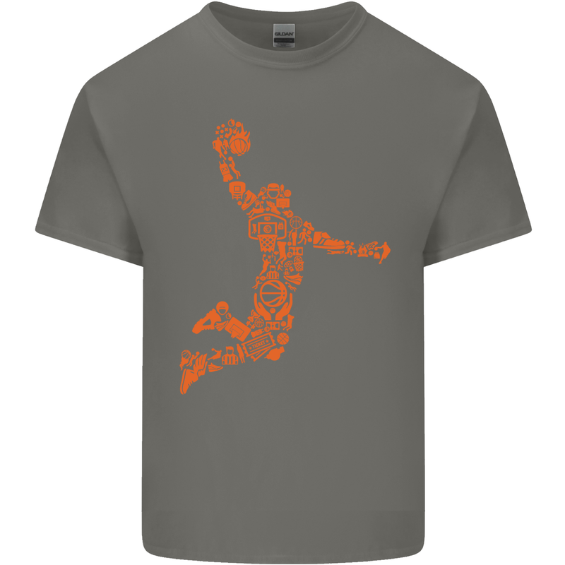 Basketball Word Art Kids T-Shirt Childrens Charcoal